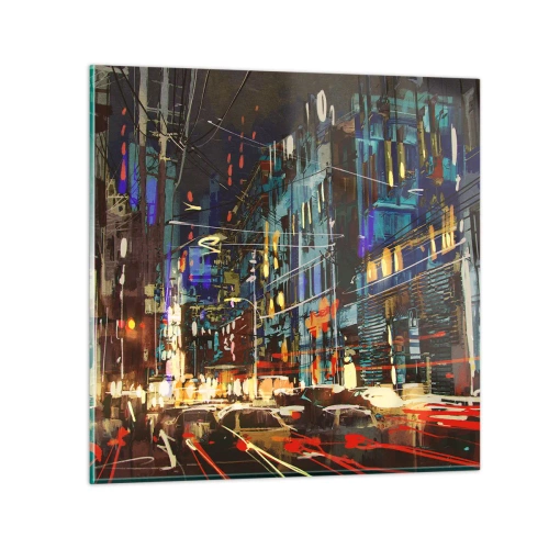 Impression sur verre - Image sur verre - L'agitation de la rue en soirée - 40x40 cm