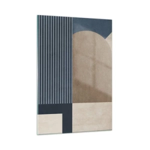 Impression sur verre - Image sur verre - Une forme minimaliste avec un cercle et des lignes en beige - 50x70cm - Composition simple et en rondeur - Décoration murale moderne pour le salon et la chambre ARTTOR