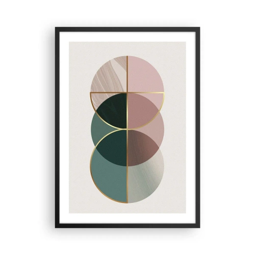 Affiche dans un cadre noir - Poster - Composition géométrique abstraite avec des cercles et de l'or - 50x70cm - Cercles après cercles - Décoration murale moderne pour le salon et la chambre ARTTOR