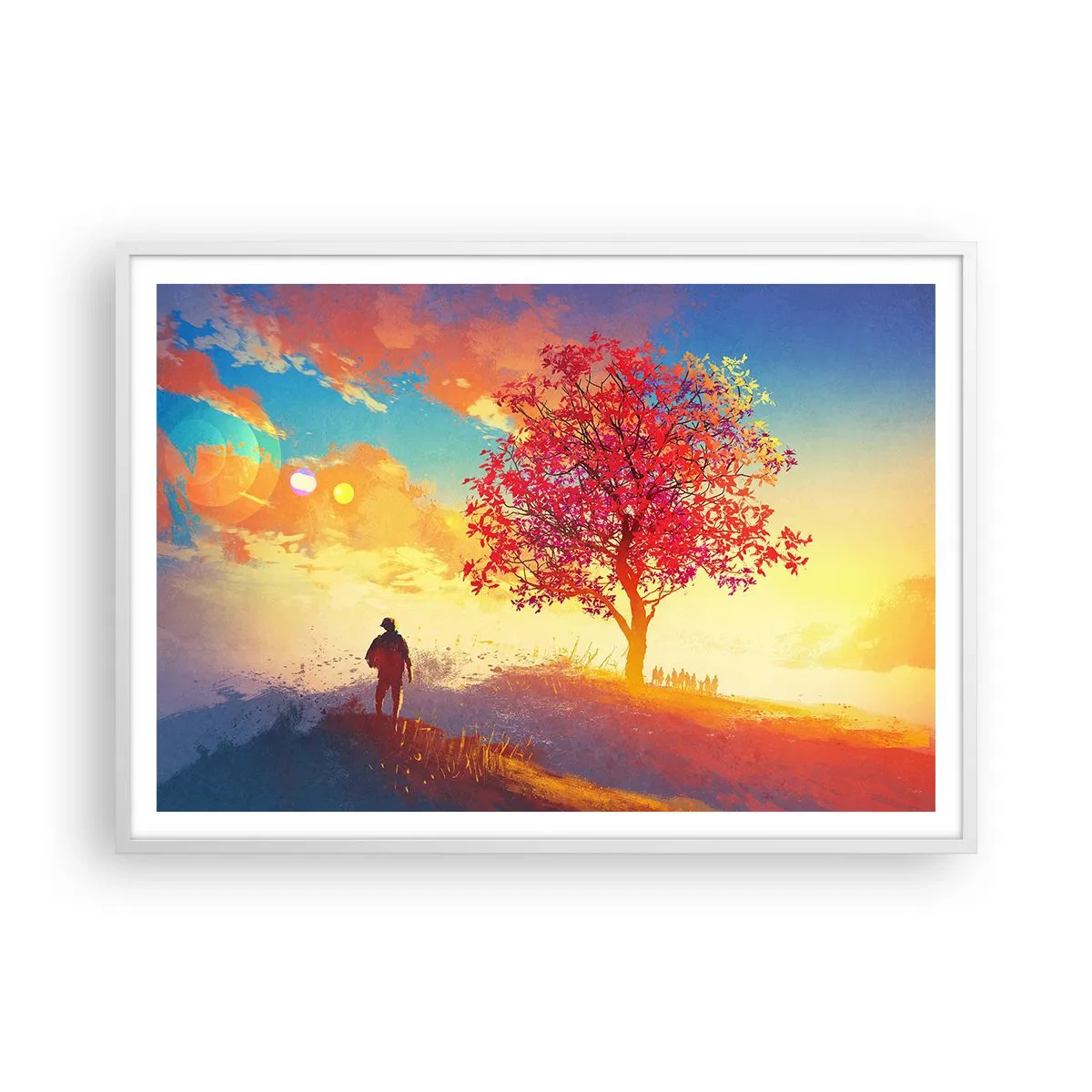 Affiche dans un cadre blanc - Poster - Pèlerin à destination - 100x70 cm