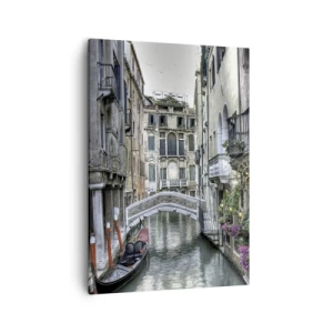 Impression sur toile - Image sur toile - Canal vénitien avec gondole et pont de pierre - 50x70cm - Pendant des siècles dans une réflexion silencieuse - Décoration murale moderne pour le salon et la chambre ARTTOR