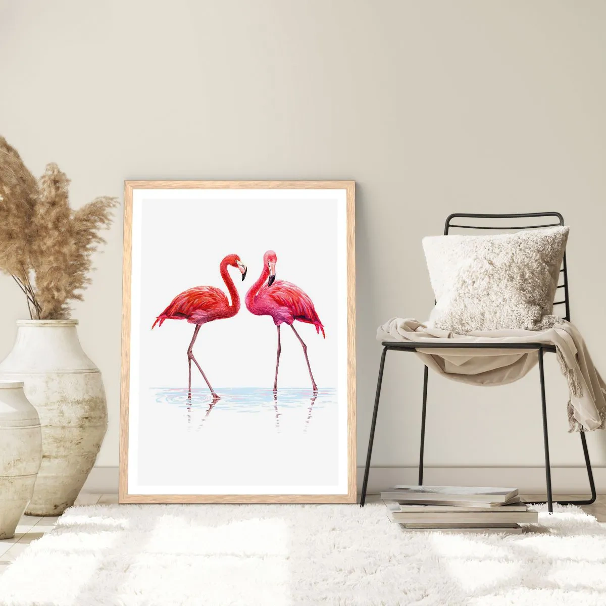Affiche dans un chêne clair - Poster - Rendez-vous rose - 70x100 cm
