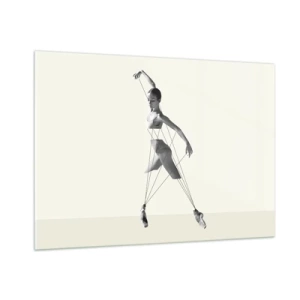 Impression sur verre - Image sur verre - Silhouette noire et blanche d'une ballerine avec un motif de lignes géométriques - 100x70cm - Dans le théatre de la vie - Décoration murale moderne pour le salon et la chambre ARTTOR