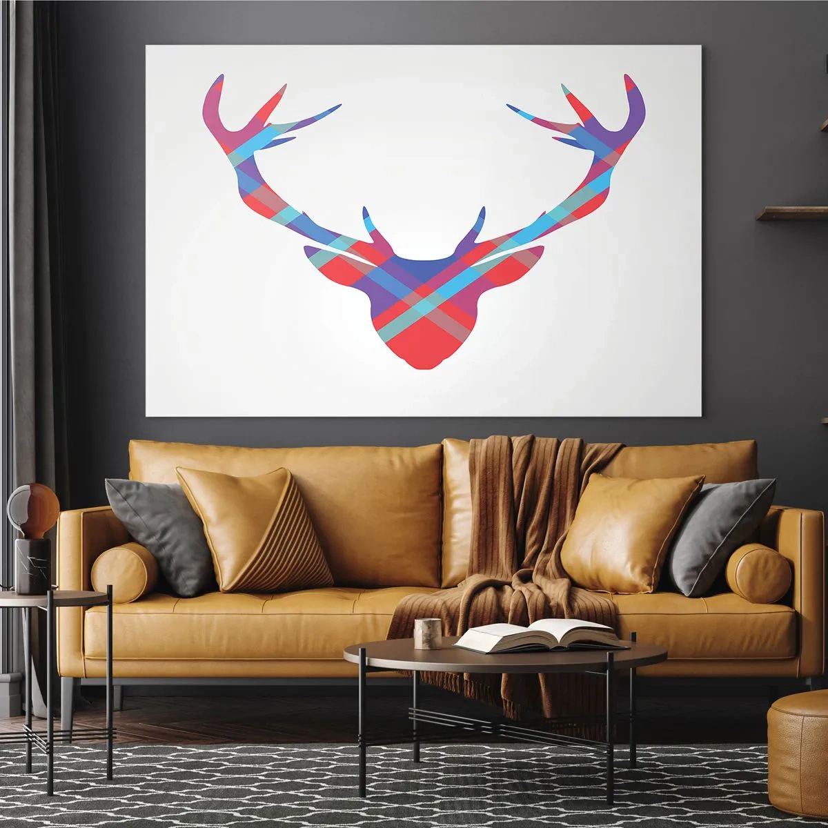Impression sur verre - Image sur verre - Image géométrique d'un cerf aux couleurs pastel - 70x50cm - Cerf écossais - Décoration murale moderne pour le salon et la chambre ARTTOR
