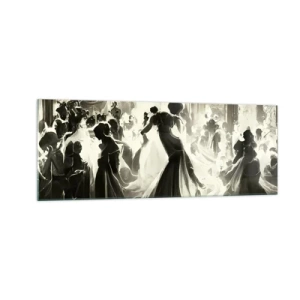 Impression sur verre - Image sur verre - Boule de style rétro en noir et blanc - 140x50cm - La grande mascarade - Décoration murale moderne pour le salon et la chambre ARTTOR