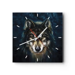 Horloge murale - Pendule murale - Portrait d'un loup sur fond bleu foncé - 30x30cm - Alpha? Et oméga - Décoration murale moderne pour le salon et la chambre ARTTOR