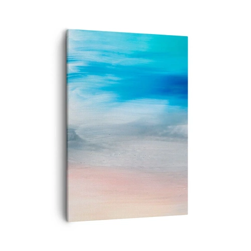 Impression sur toile - Image sur toile - Coups de pinceau abstraits dans des tons de bleu et de rose - 50x70cm - Éléments : air - Décoration murale moderne pour le salon et la chambre ARTTOR