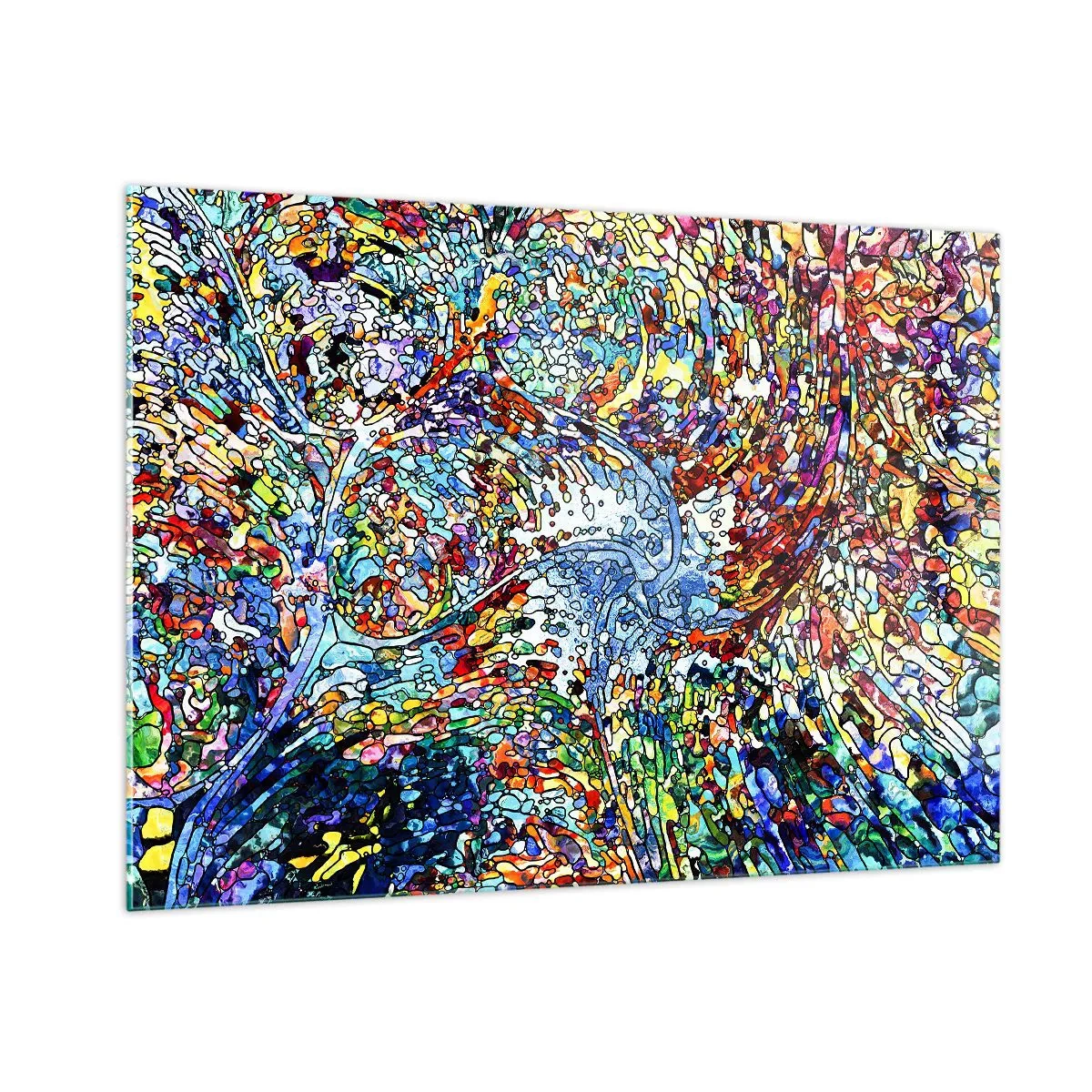 Impression sur verre - Image sur verre - Motifs abstraits colorés rappelant les vitraux - 100x70cm - Goutte de vitrail - Décoration murale moderne pour le salon et la chambre ARTTOR
