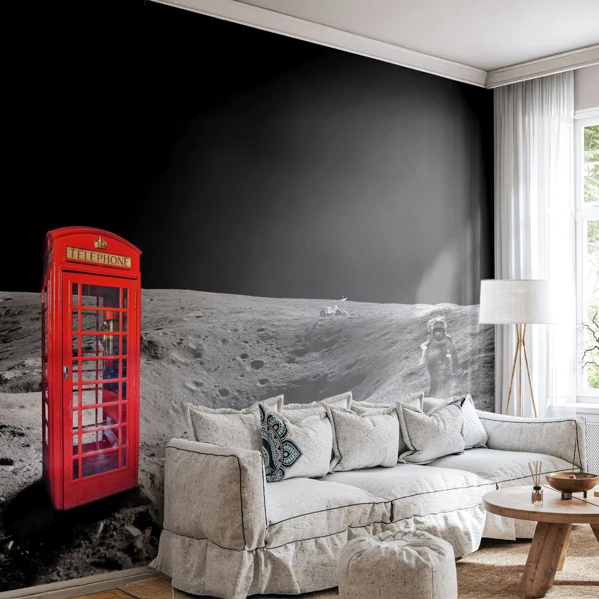 Papier Peint Photo Premium Canvas - Une blague cosmique - Abstraction, Lune, Astronaute - 500x350 cm