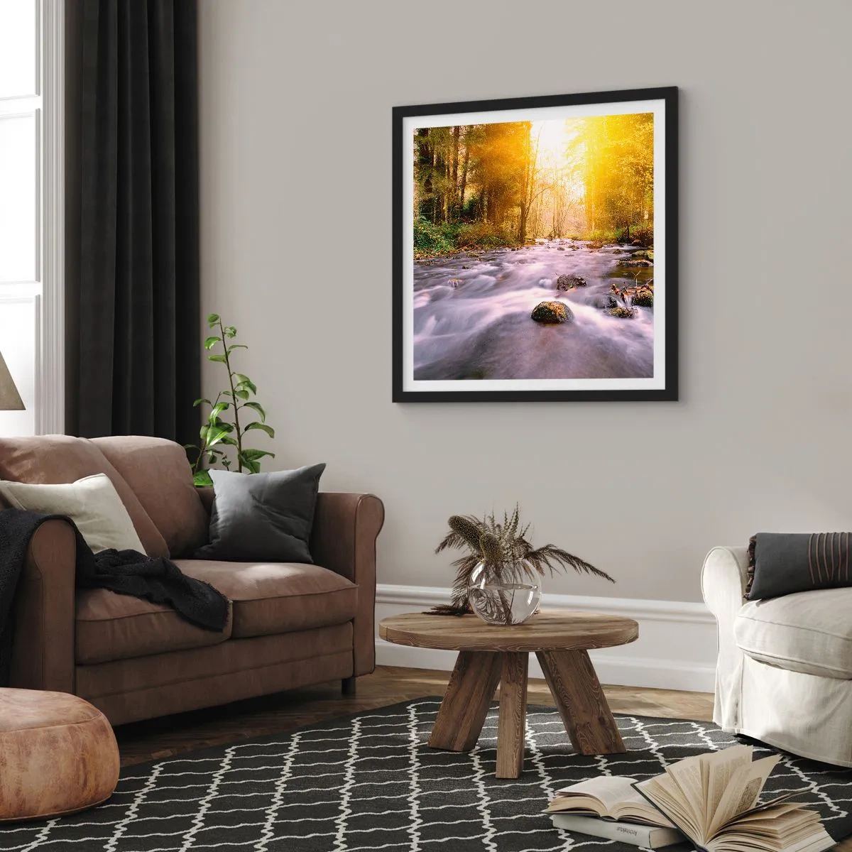 Affiche dans un cadre noir - Poster - Malachite dans un cadre argent et or - 60x60 cm