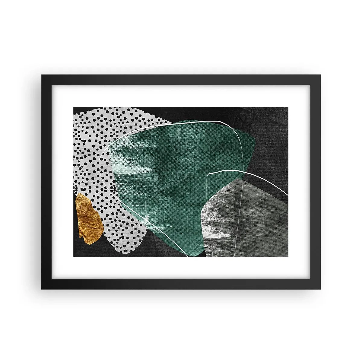 Affiche dans un cadre noir - Poster - Abstraction colorée avec feuille d'or - 40x30 cm