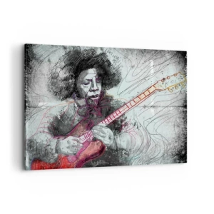Impression sur toile - Image sur toile - Portrait artistique d'un guitariste en technique d'esquisse - 120x80cm - Sur les vagues de la musique - Décoration murale moderne pour le salon et la chambre ARTTOR