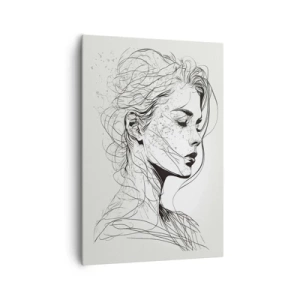 Impression sur toile - Image sur toile - Un portrait délicat d'une femme dans un style graphique minimaliste. - 70x100cm - Portrait en pensée - Décoration murale moderne pour le salon et la chambre ARTTOR