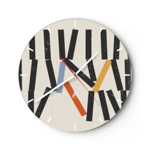 Horloge murale - Pendule murale - Dominos colorés et noirs sur fond clair dans une mise en page graphique - 30x30cm - Dominos – composition - Décoration murale moderne pour le salon, la cuisine et la chambre ARTTOR
