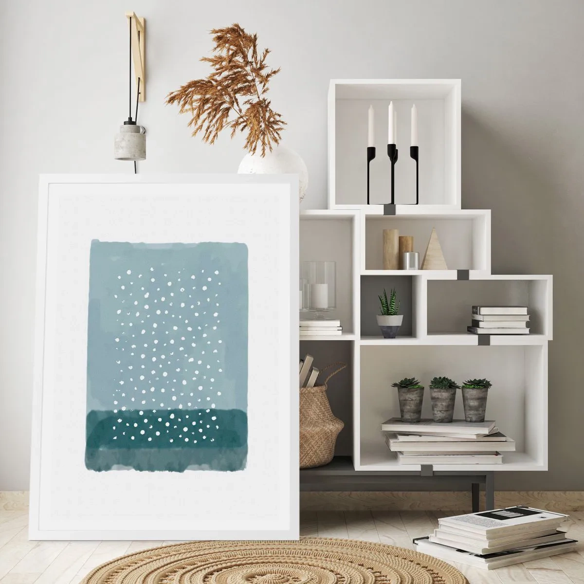 Affiche dans un cadre blanc - Poster - Évolution de bleus - 61x91 cm