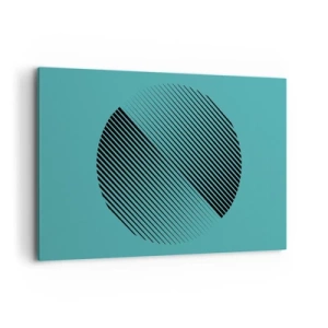 Impression sur toile - Image sur toile - Un cercle minimaliste avec des lignes sur un fond turquoise. - 120x80cm - Cercle – une variation géométrique - Décoration murale moderne pour le salon et la chambre ARTTOR