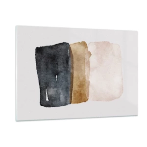 Impression sur verre - Image sur verre - Taches abstraites dans les tons de noir, marron et beige - 120x80cm - Composition de couleurs de la terre - Décoration murale moderne pour le salon et la chambre ARTTOR