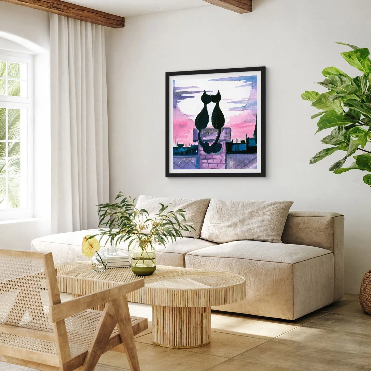 Affiche dans un cadre noir - Poster - Rendez-vous sous la lune - 40x40 cm