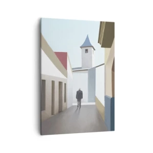 Impression sur toile - Image sur toile - Une rue minimaliste avec la silhouette d'un homme en arrière-plan - 50x70cm - Une promenade ensoleillée - Décoration murale moderne pour le salon et la chambre ARTTOR
