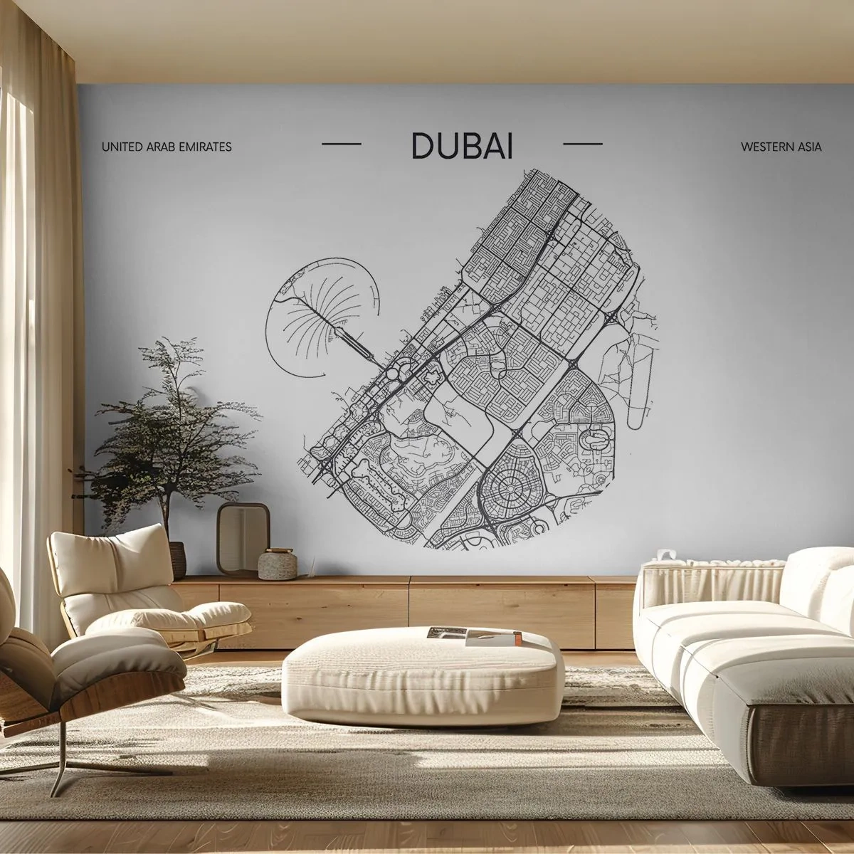 Papier Peint Photo Premium Sand - Anatomie de Dubaï - Carte, Dubai, Emirats Arabes Unis - 100x70 cm