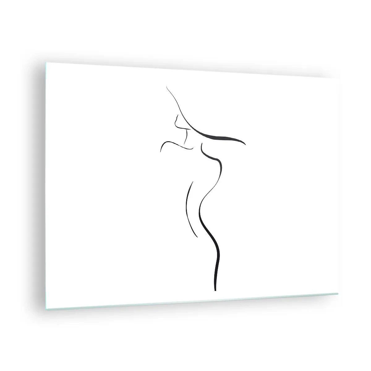 Impression sur verre - Image sur verre - Contour minimaliste d'une silhouette féminine en noir et blanc - 70x50cm - Insaisissable comme une vague - Décoration murale moderne pour le salon et la chambre ARTTOR