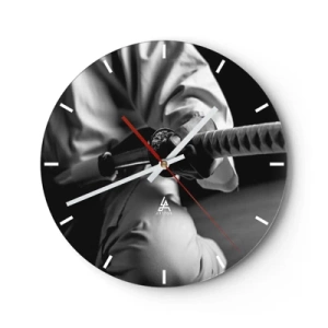 Horloge murale - Pendule murale - Une main avec un sabre de samouraï en noir et blanc - 30x30cm - Âme de guerrier - Décoration murale moderne pour le salon, la cuisine et la chambre ARTTOR