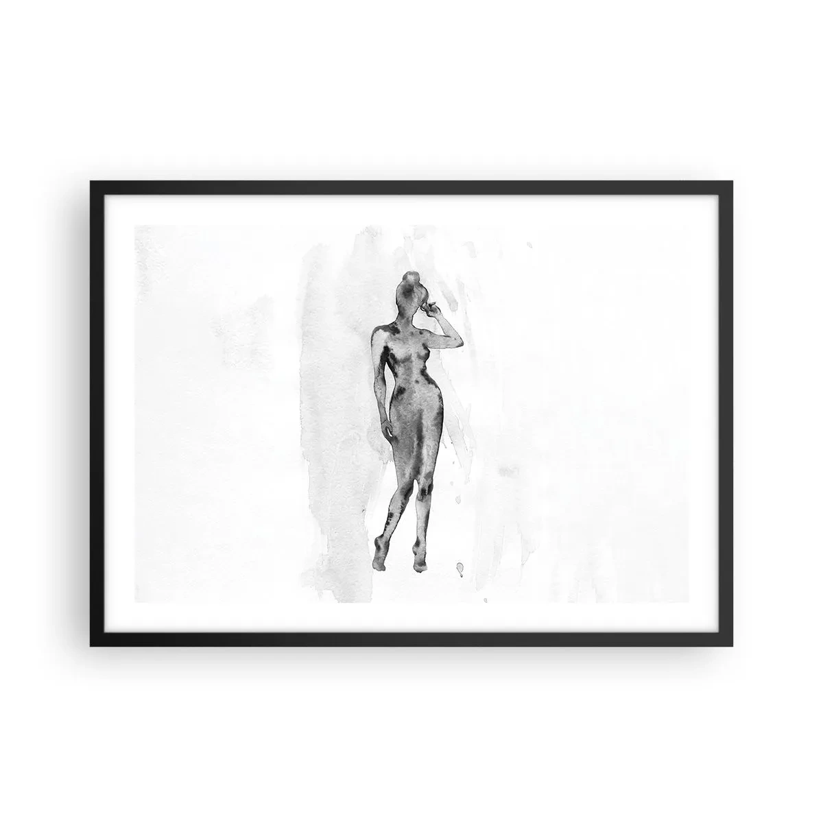 Affiche dans un cadre noir - Poster - Croquis d'une silhouette de femme en nuances de gris - 70x50cm - Etude de l'idéal de la féminité - Décoration murale moderne pour le salon et la chambre ARTTOR