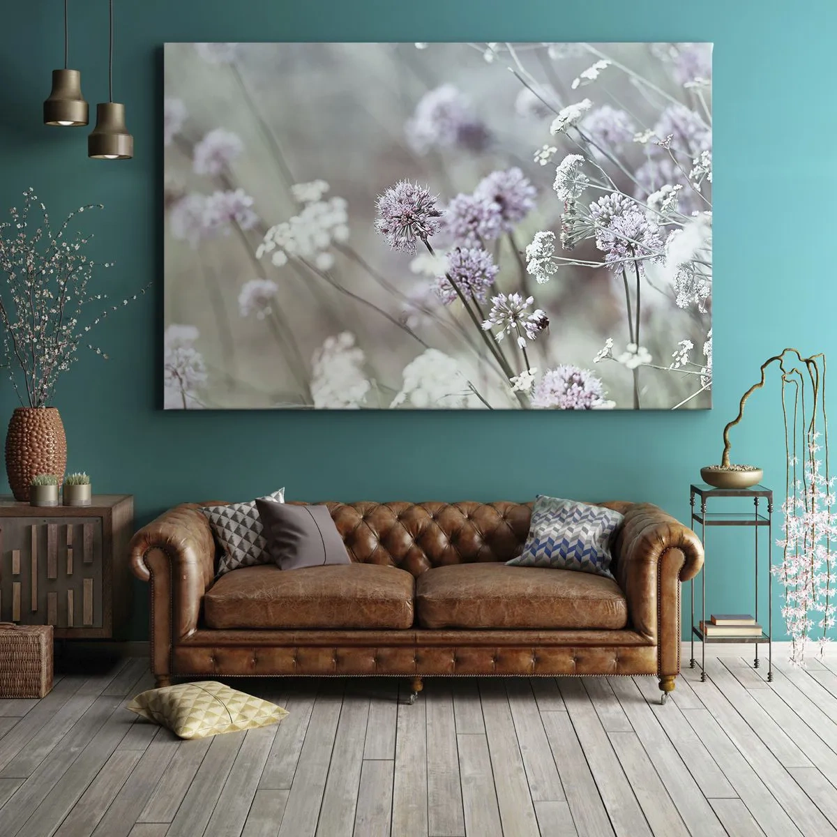 Impression sur toile - Image sur toile - Fleurs délicates aux tons pastel - 70x50cm - Herbes douces en filigrane - Décoration murale moderne pour le salon et la chambre ARTTOR