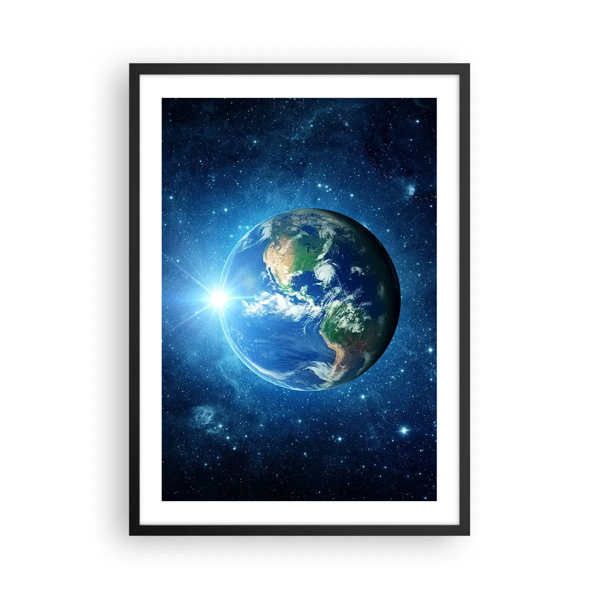 Affiche dans un cadre noir - Poster - Vue de la Terre depuis l'espace sur fond d'étoiles - 50x70cm - Nous sommes au paradis - Décoration murale moderne pour le salon et la chambre ARTTOR