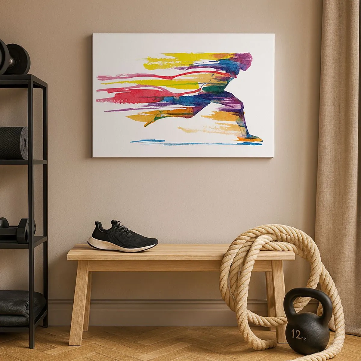 Impression sur toile - Image sur toile - Un coureur aux couleurs abstraites symbolisant le dynamisme et l'énergie - 70x50cm - Courir à travers l'arc-en-ciel - Décoration murale moderne pour le salon et la chambre ARTTOR
