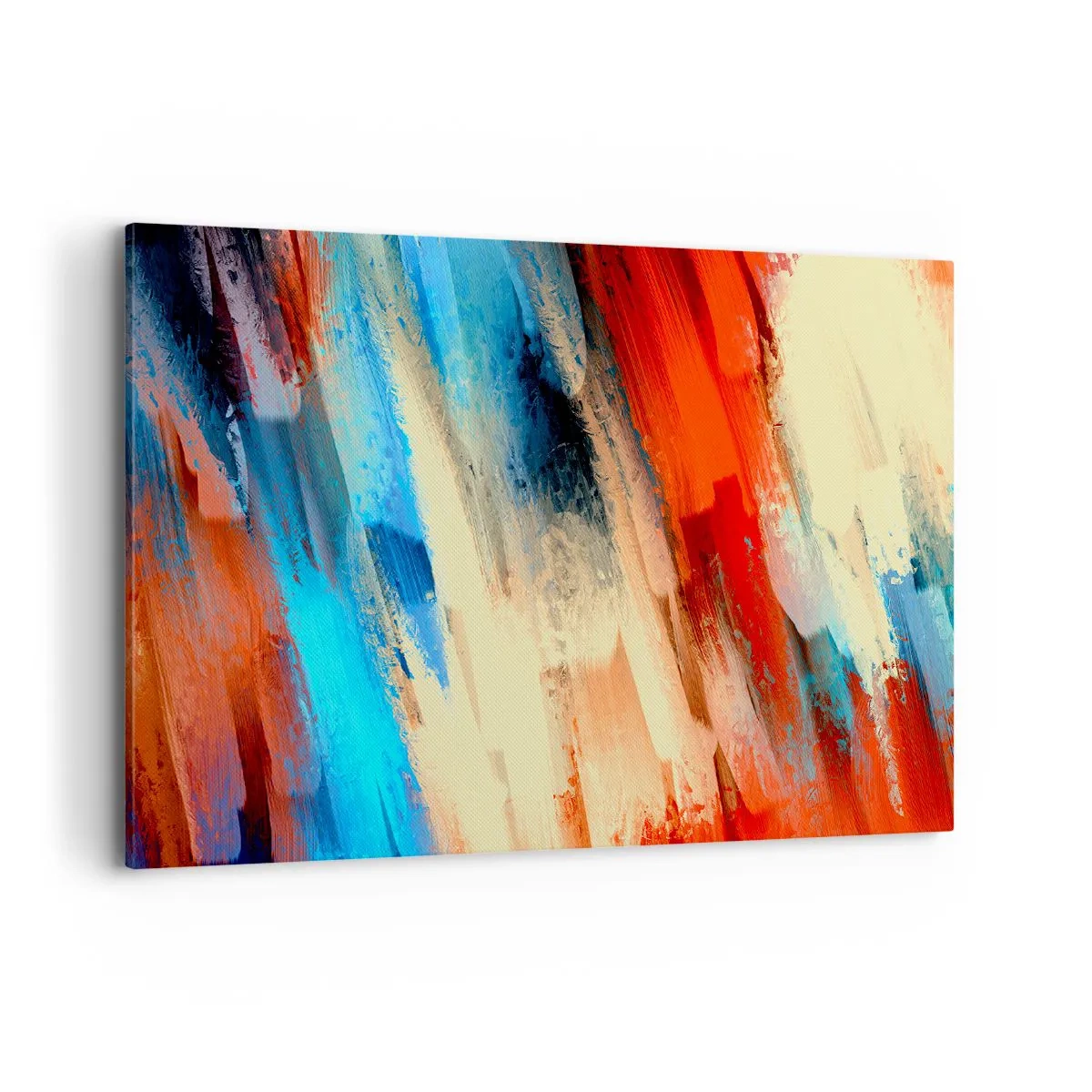 Impression sur toile - Image sur toile - Coup de pinceau abstrait dans les tons bleu et orange - 100x70cm - Une cascade de couleurs - Décoration murale moderne pour le salon et la chambre ARTTOR