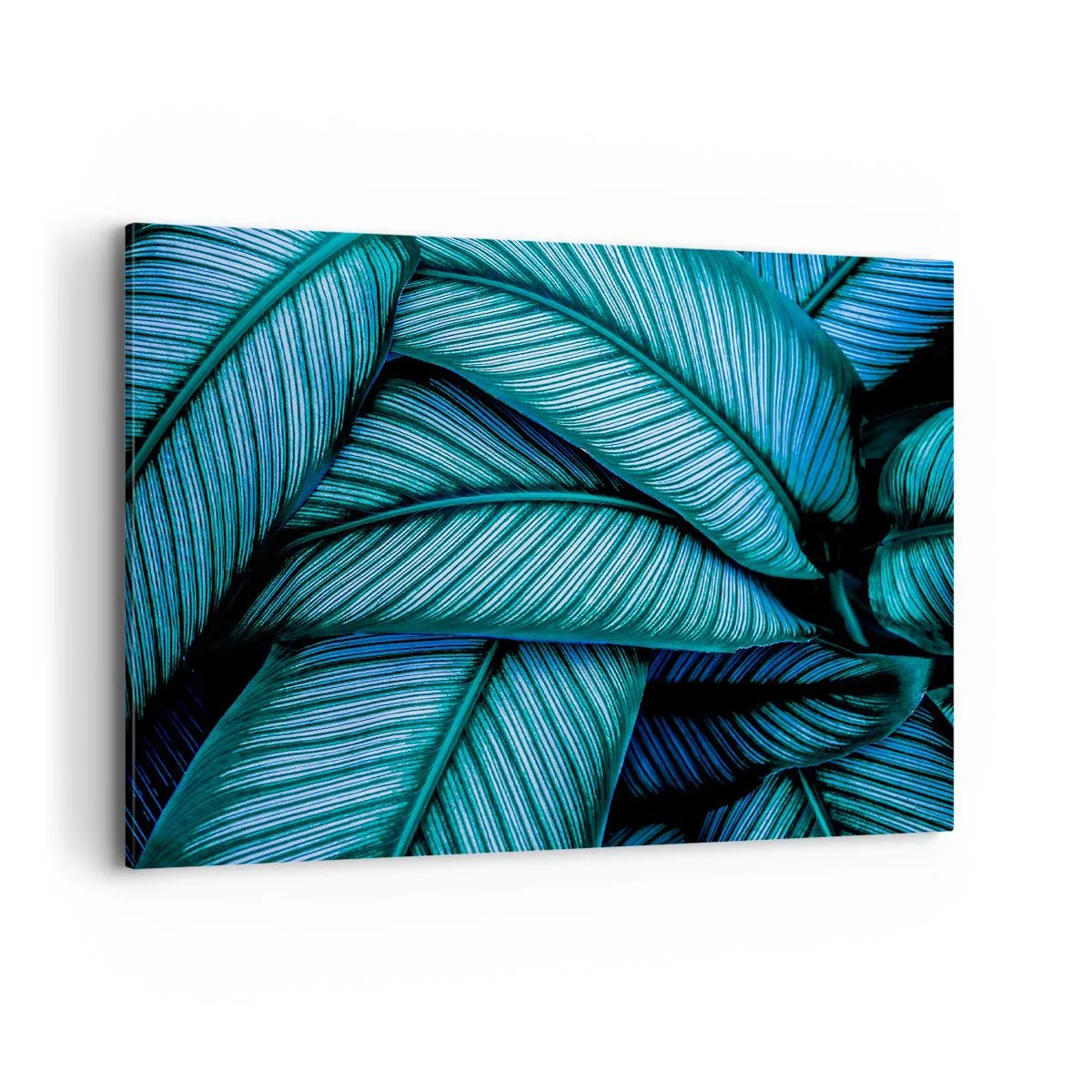 Impression sur toile - Image sur toile - Un gros plan de feuilles turquoise avec des détails vifs. - 100x70cm - Lignes de vie - Décoration murale moderne pour le salon et la chambre ARTTOR