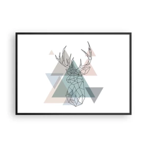 Affiche dans un cadre noir - Poster - Cerf géométrique sur fond de triangles pastel - 100x70cm - Dans une forêt géométrique - Décoration murale moderne pour le salon et la chambre ARTTOR