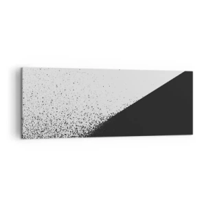 Impression sur toile - Image sur toile - Abstraction minimaliste en noir et blanc avec des points dispersés - 140x50cm - De plus en plus vite, de plus en plus - Décoration murale moderne pour le salon et la chambre ARTTOR