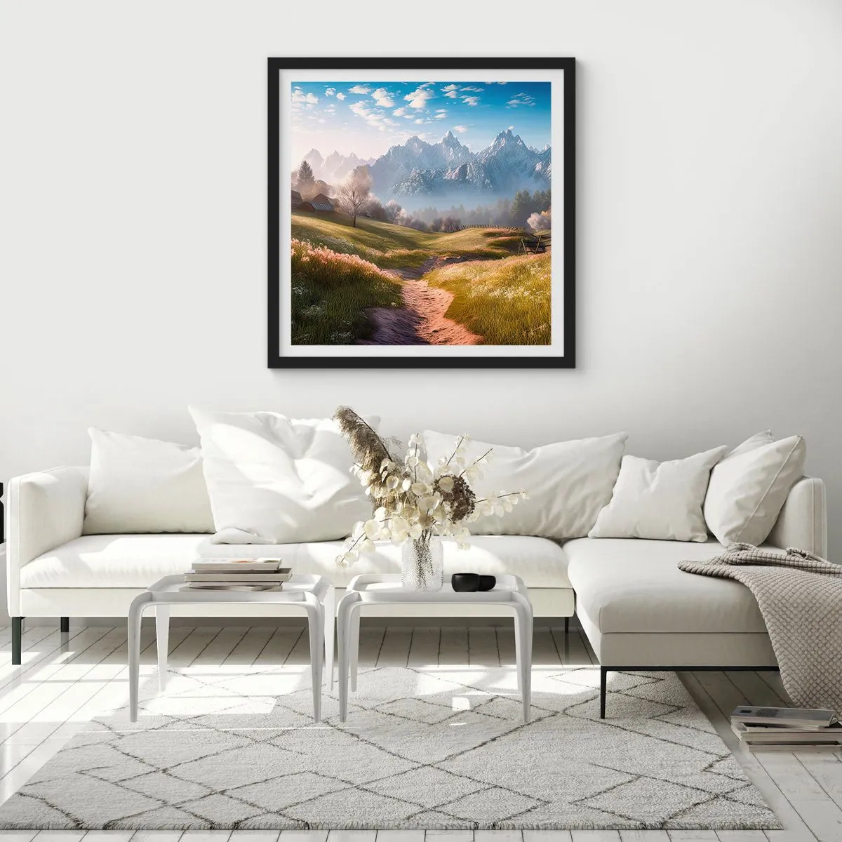 Affiche dans un cadre noir - Poster - Vallée idyllique - 60x60 cm