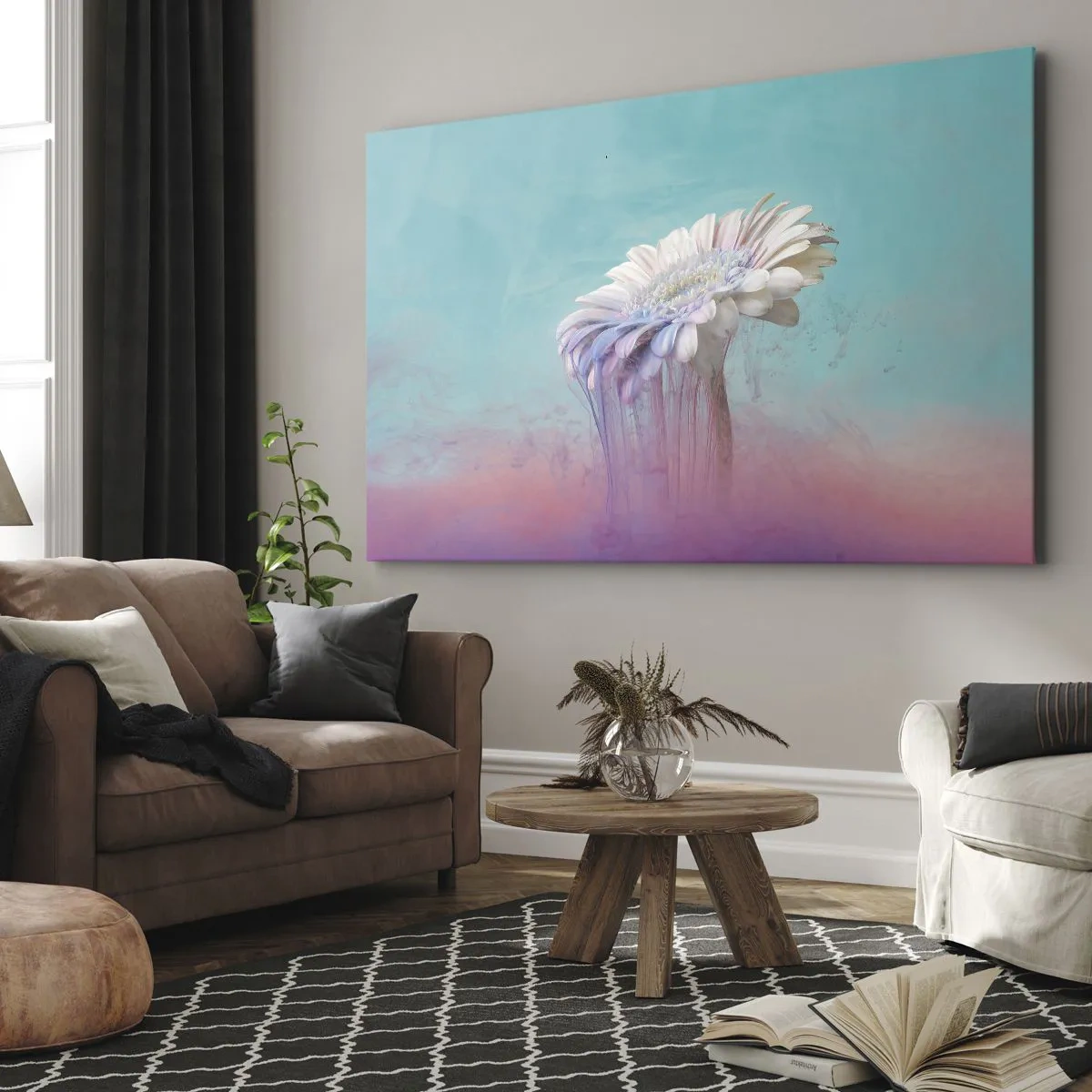Impression sur toile - Image sur toile - Gerbera pastel avec effet flou - 70x50cm - Le monde souterrain des fleurs - Décoration murale moderne pour le salon et la chambre ARTTOR