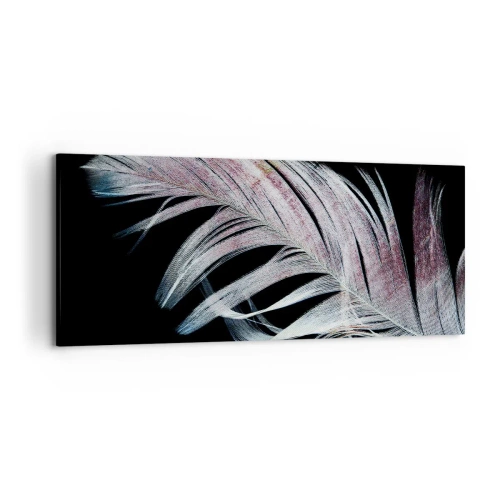 Impression sur toile - Image sur toile - Une plume délicate sur fond noir dans une démarche artistique - 120x50cm - Pensez au toucher - Décoration murale moderne pour le salon et la chambre ARTTOR