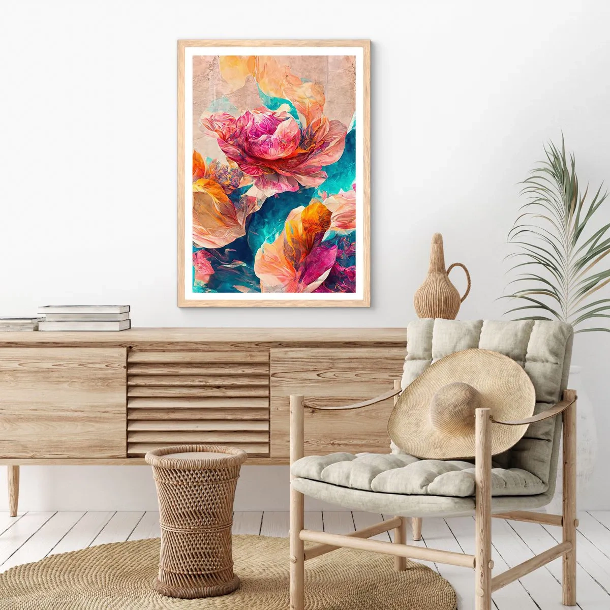 Affiche dans un chêne clair - Poster - Splendeur colorée du bouquet - 70x100 cm