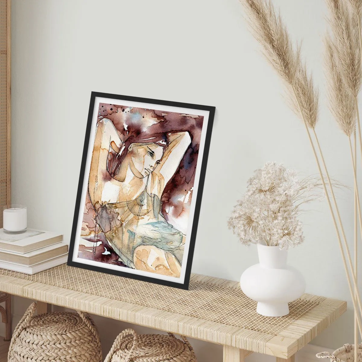 Affiche dans un cadre noir - Poster - Silhouette artistique d'une femme dans les tons marron - 50x70cm - D'humeur lilas - Décoration murale moderne pour le salon et la chambre ARTTOR