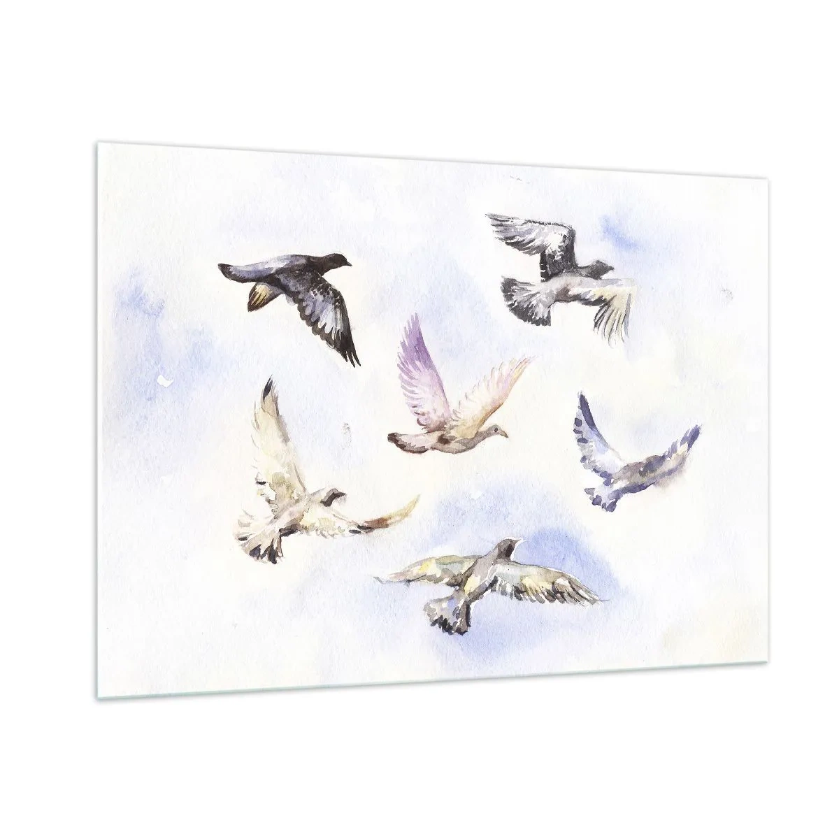 Impression sur verre - Image sur verre - Oiseaux en vol contre un ciel clair - 100x70cm - Liberté en gris et bleu - Décoration murale moderne pour le salon et la chambre ARTTOR