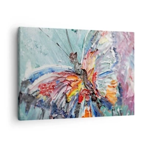 Impression sur toile - Image sur toile - Papillon coloré en pâte sur fond pastel - 70x50cm - Peint par nature - Décoration murale moderne pour le salon et la chambre ARTTOR