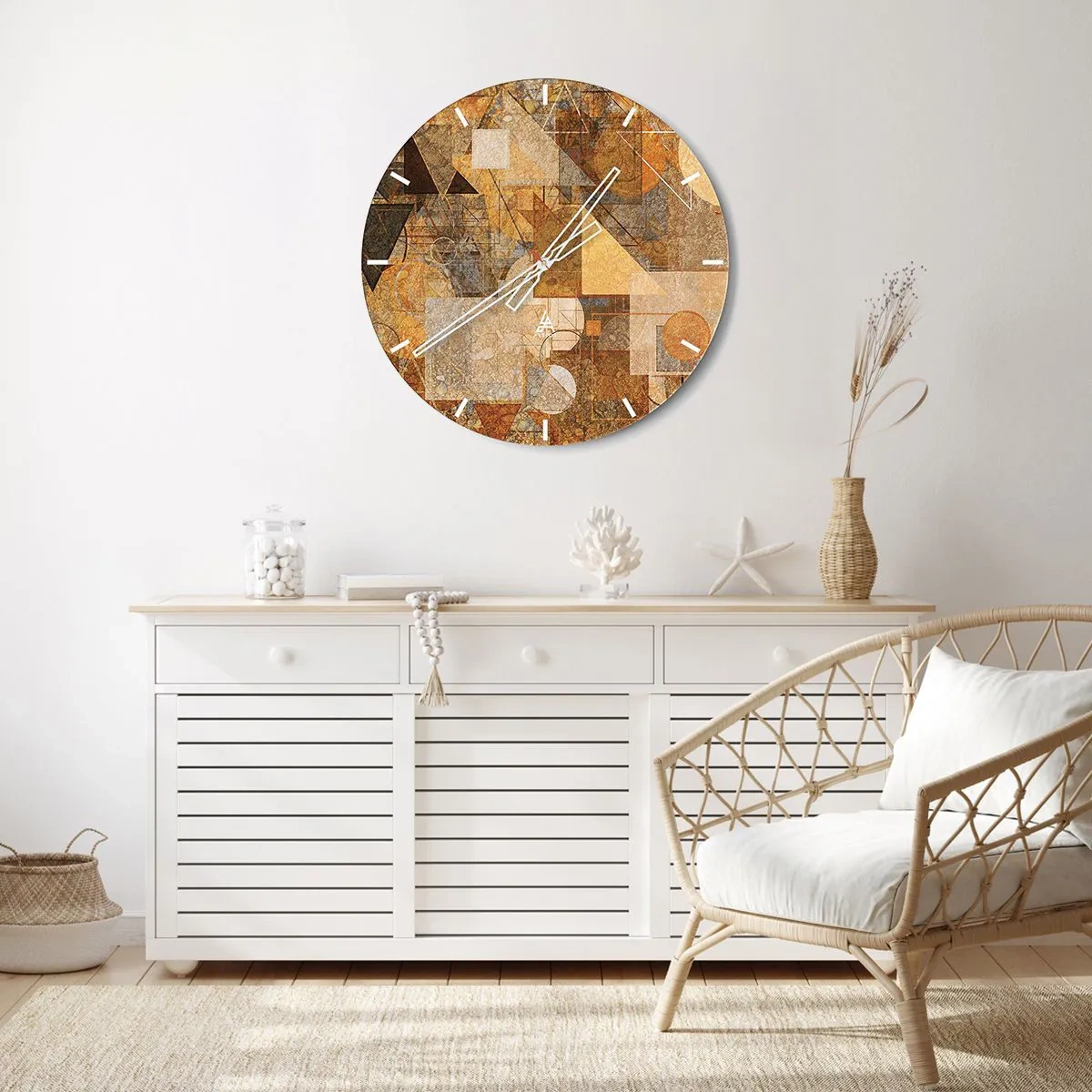 Horloge murale - Pendule murale - Abstraction géométrique dans les tons d'or et de marron - 30x30cm - Étude cubique de marron - Décoration murale moderne pour le salon, la cuisine et la chambre ARTTOR