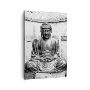 Impression sur toile - Image sur toile - Statue de Bouddha noir et blanc dans une pose méditative - 70x100cm - A la source de la paix - Décoration murale moderne pour le salon et la chambre ARTTOR