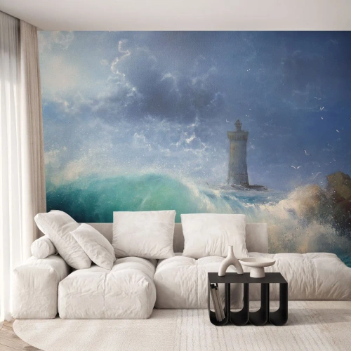 Papier Peint Autocollant Deluxe Sticker - En garde contre les éléments - Paysage, Phare, Tempête - 100x70 cm