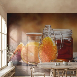 Papier peint sur mesure Premium Sand - Saveurs et arômes ensoleillés - La gastronomie, Orange, Pot de miel