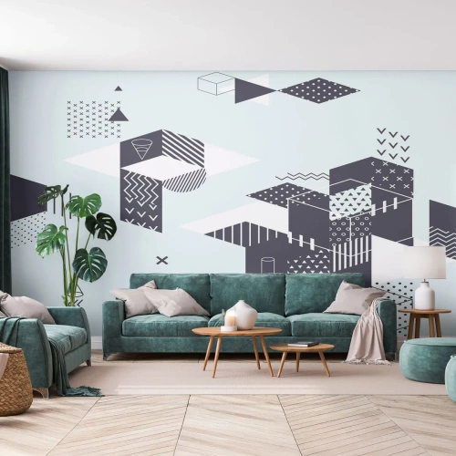 Papier Peint Photo Premium Canvas - Graphismes géométriques modernes dans des tons de blanc et de bleu marine - 100x70cm - Dans l'âme d'un mathématicien - Décoration murale moderne pour le salon et la chambre ARTTOR