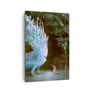 Impression sur toile - Image sur toile - La figure d'une fille face à une créature fantastique - 70x100cm - Une rencontre fantastique - Décoration murale moderne pour le salon et la chambre ARTTOR