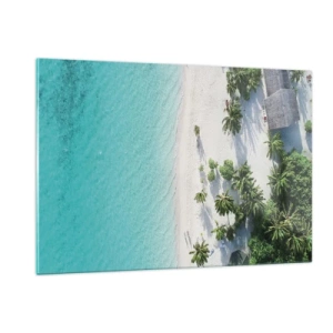 Impression sur verre - Image sur verre - Vue plongeante sur une plage tropicale avec des palmiers et une mer turquoise - 120x80cm - Vacances au paradis - Décoration murale moderne pour le salon et la chambre ARTTOR