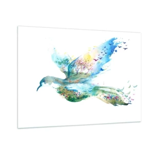 Impression sur verre - Image sur verre - Silhouette aquarelle d'un oiseau avec un paysage en arrière-plan - 100x70cm - Sur les ailes de la nature - Décoration murale moderne pour le salon et la chambre ARTTOR