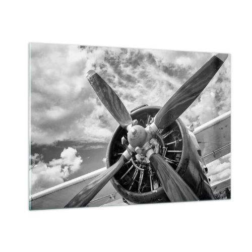 Impression sur verre - Image sur verre - Gros plan d'une hélice d'avion en noir et blanc. - 100x70cm - Dompteur de ciel - Décoration murale moderne pour le salon et la chambre ARTTOR